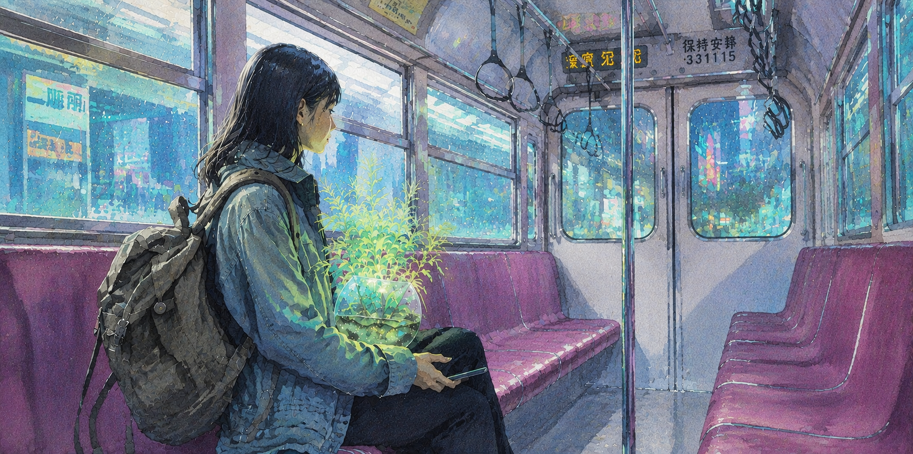 A person on a quiet late-night journey — private, offline, no cloud
